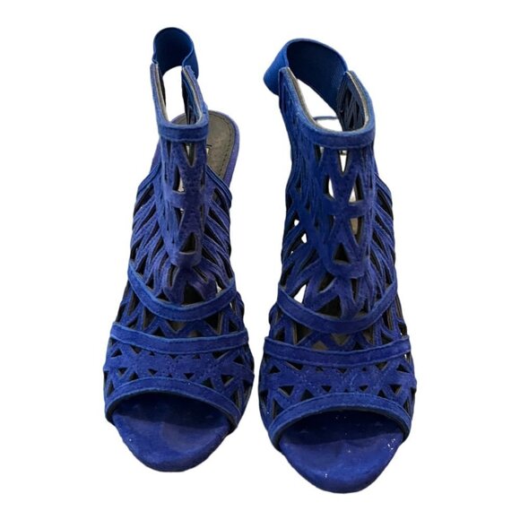 STEVE MADDEN Bratt Cut Out Suede Stilettos 6 Cobalt Blue 5.5" Heel Slingback - Picture 8 of 8